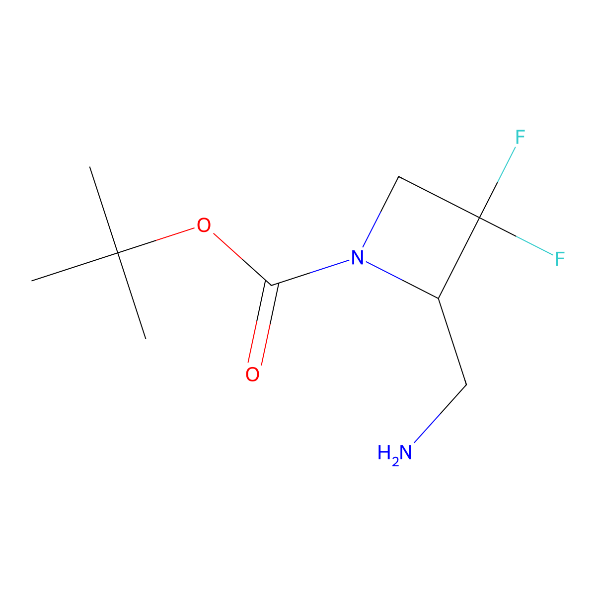 Tert-butyl 2-(aminomethyl)-3,3-difluoroazetidine-1-carboxylate molecular structure, CAS 2169154-56-5