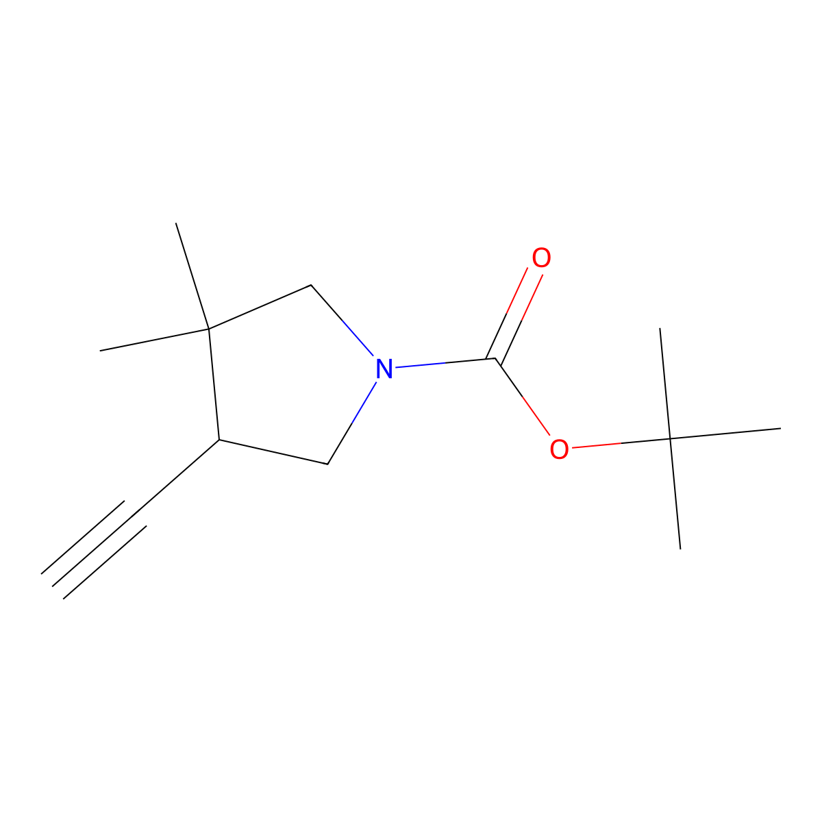 tert-Butyl 4-ethynyl-3,3-dimethylpyrrolidine-1-carboxylate molecular structure, CAS 2169173-02-6