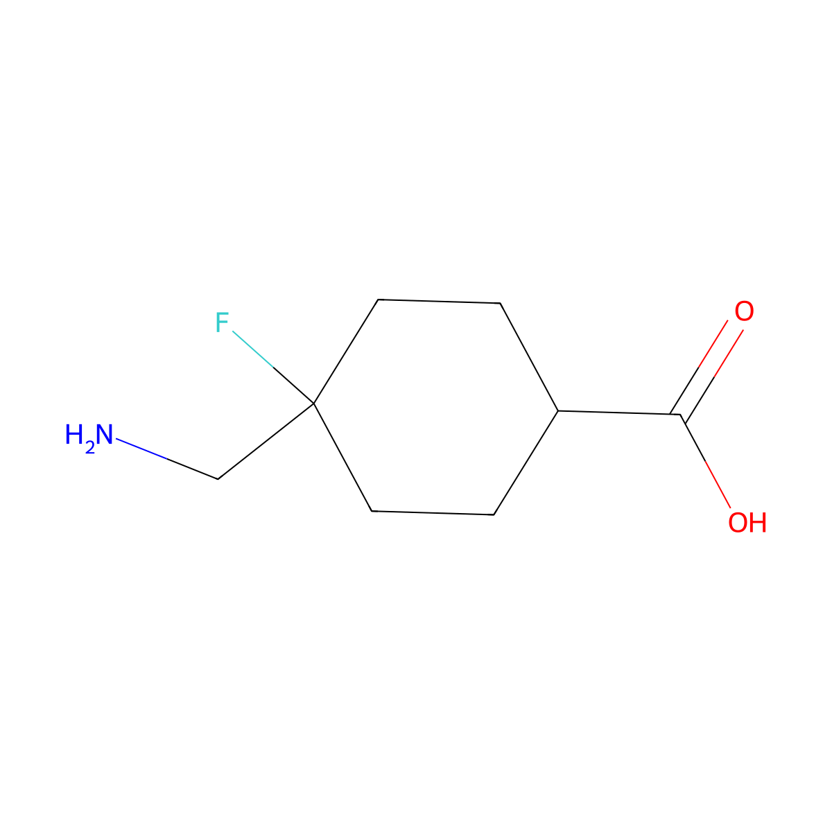 (1s,4s)-4-(Aminomethyl)-4-fluorocyclohexane-1-carboxylic acid molecular structure, CAS 2169184-62-5