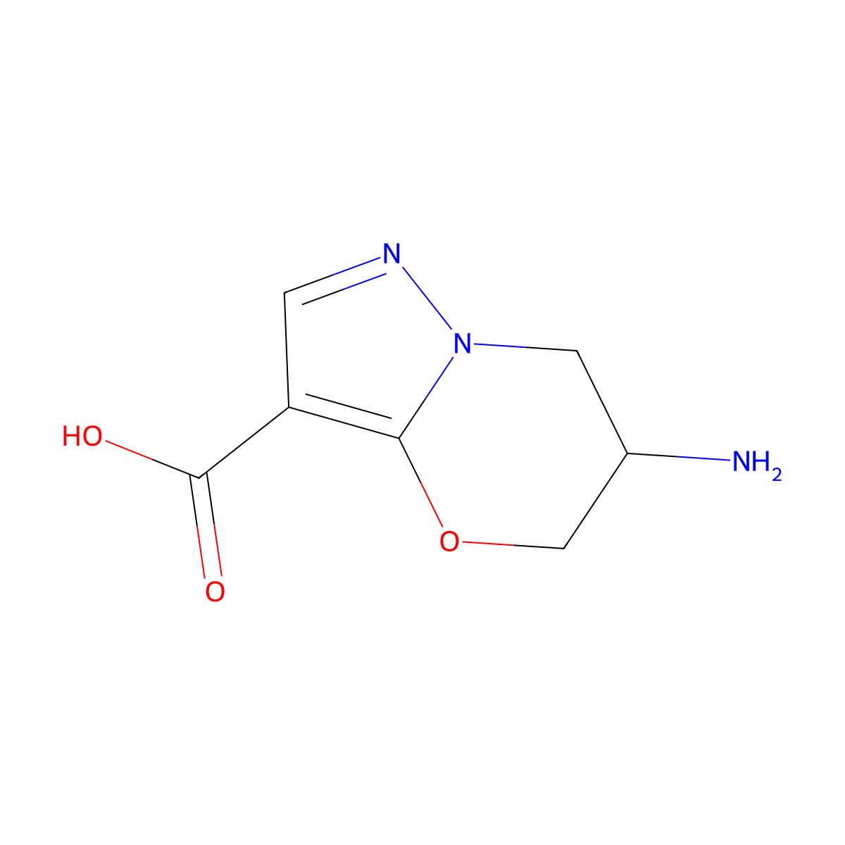 6-amino-5H,6H,7H-pyrazolo[3,2-b][1,3]oxazine-3-carboxylic acid molecular structure, CAS 2169186-79-0