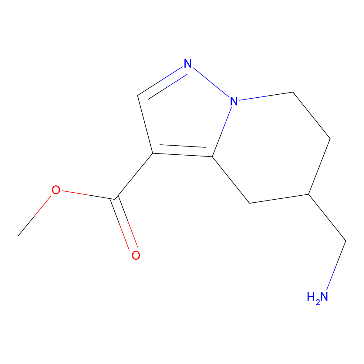 methyl 5-(aminomethyl)-4H,5H,6H,7H-pyrazolo[1,5-a]pyridine-3-carboxylate molecular structure, CAS 2169195-63-3