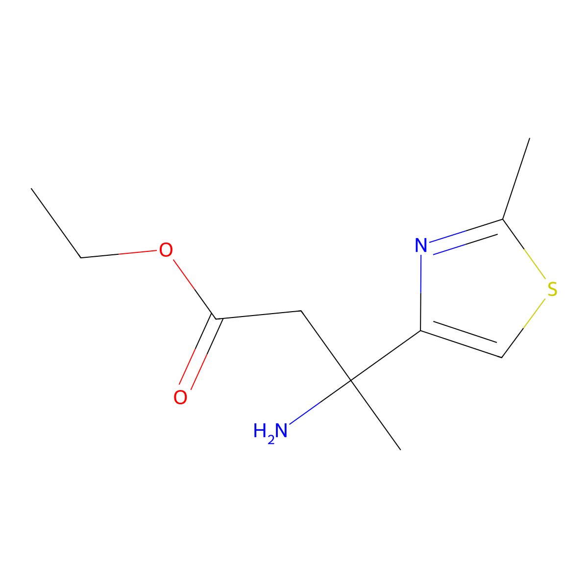 Ethyl 3-amino-3-(2-methyl-1,3-thiazol-4-yl)butanoate molecular structure, CAS 2169207-30-9