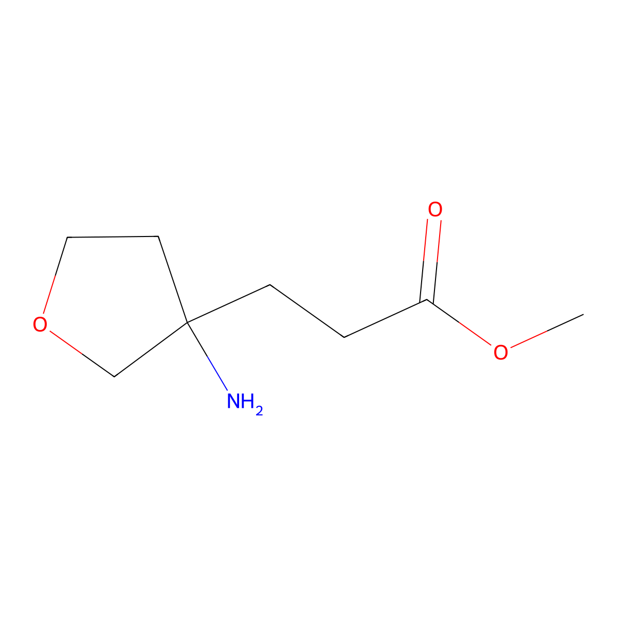 Methyl 3-(3-aminooxolan-3-yl)propanoate molecular structure, CAS 2169207-35-4