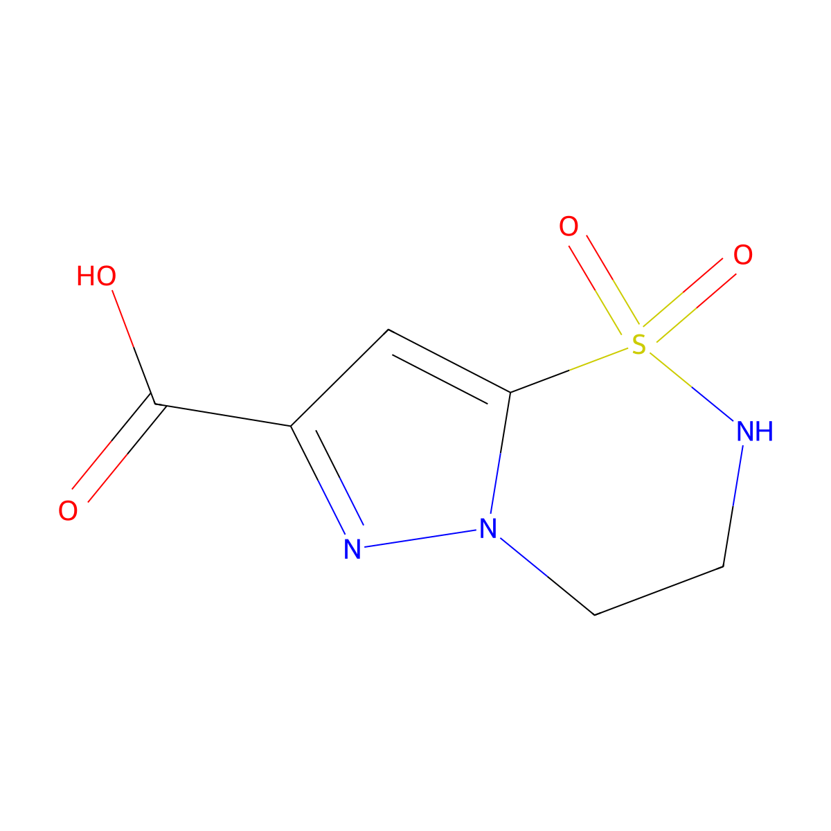 1,1-dioxo-2H,3H,4H-1lambda6-pyrazolo[1,5-e][1,2,5]thiadiazine-7-carboxylic acid molecular structure, CAS 2169216-81-1
