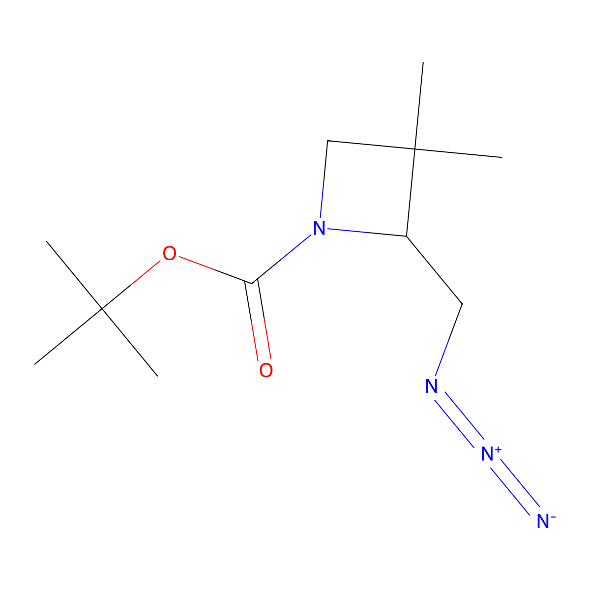 Tert-butyl 2-(azidomethyl)-3,3-dimethylazetidine-1-carboxylate molecular structure, CAS 2169218-50-0