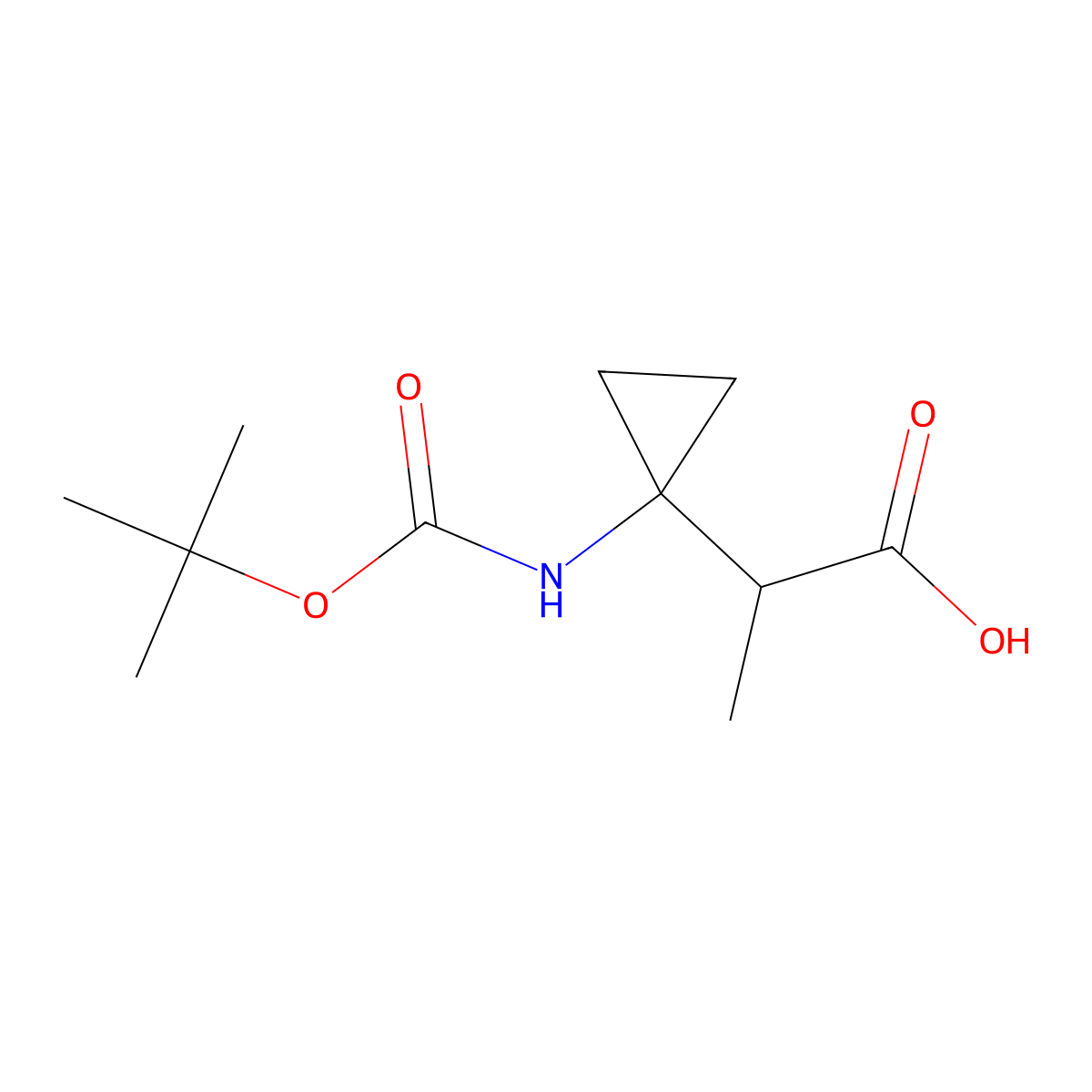 2-(1-{[(Tert-butoxy)carbonyl]amino}cyclopropyl)propanoic acid molecular structure, CAS 2169222-63-1