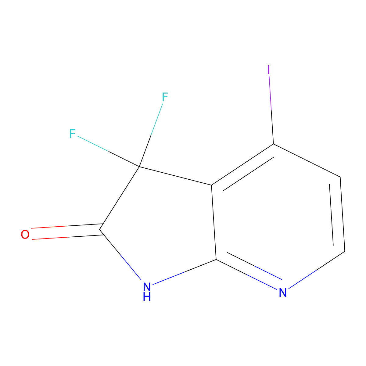 3,3-Difluoro-4-iodo-1,3-dihydro-2H-pyrrolo[2,3-b]pyridin-2-one molecular structure, CAS 2169224-44-4