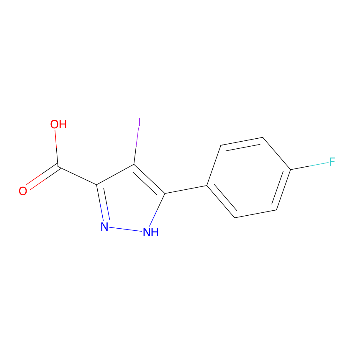 5-(4-fluorophenyl)-4-iodo-1H-pyrazole-3-carboxylic acid molecular structure, CAS 2169225-52-7