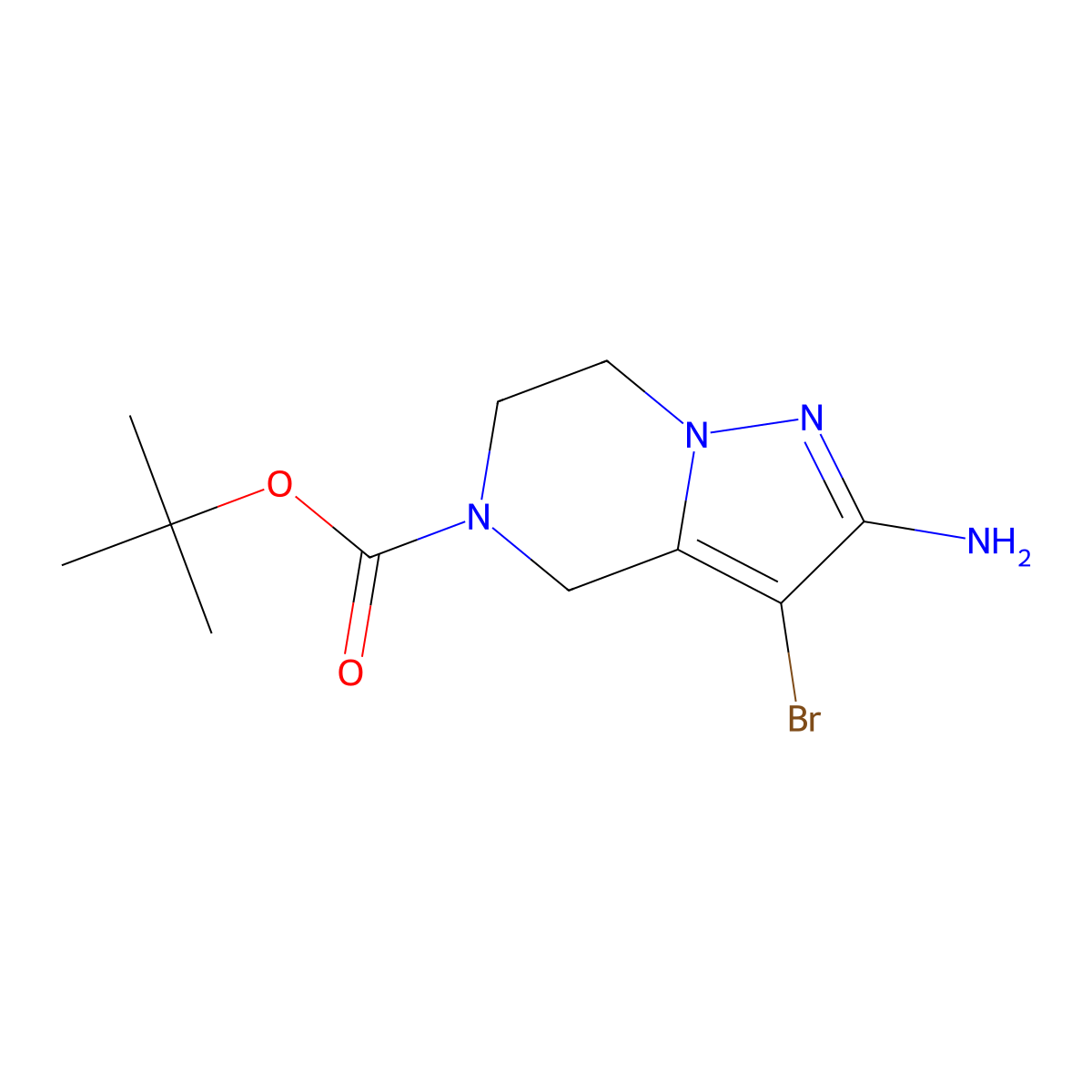 tert-butyl 2-amino-3-bromo-4H,5H,6H,7H-pyrazolo(1,5-a)pyrazine-5-carboxylate molecular structure, CAS 2169238-42-8