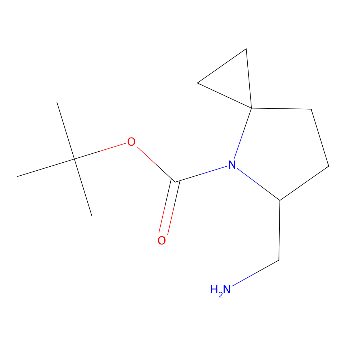 tert-Butyl 5-(aminomethyl)-4-azaspiro[2.4]heptane-4-carboxylate molecular structure, CAS 2169259-07-6
