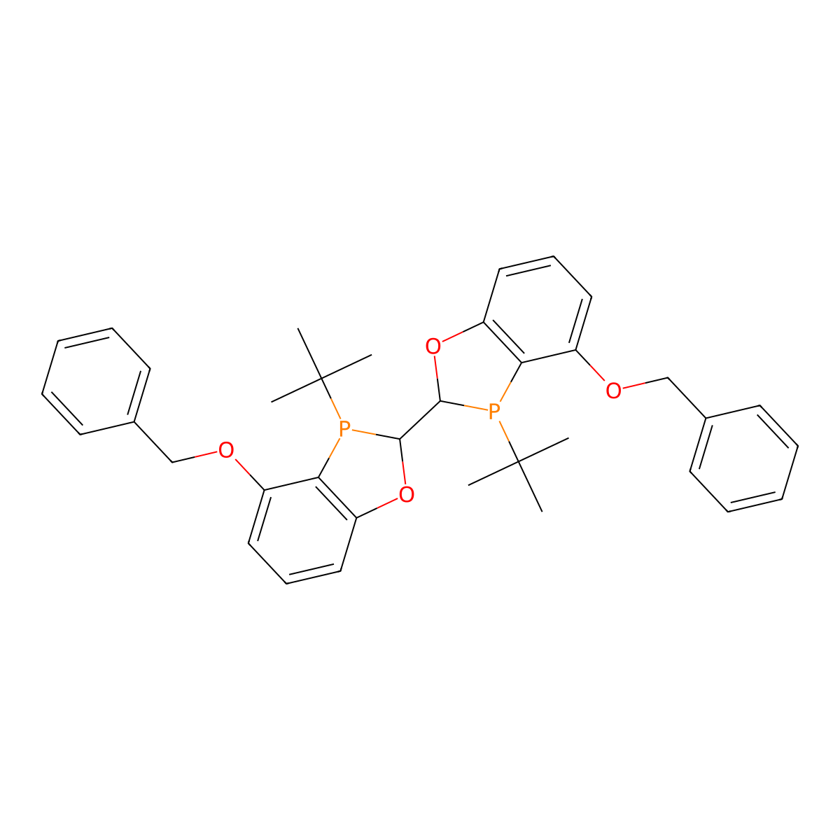 (2S,2'S,3S,3'S)-4,4'-Bis(benzyloxy)-3,3'-di-tert-butyl-2,2',3,3'-tetrahydro-2,2'-bibenzo[d][1,3]oxaphosphole molecular structure, CAS 2169292-05-9