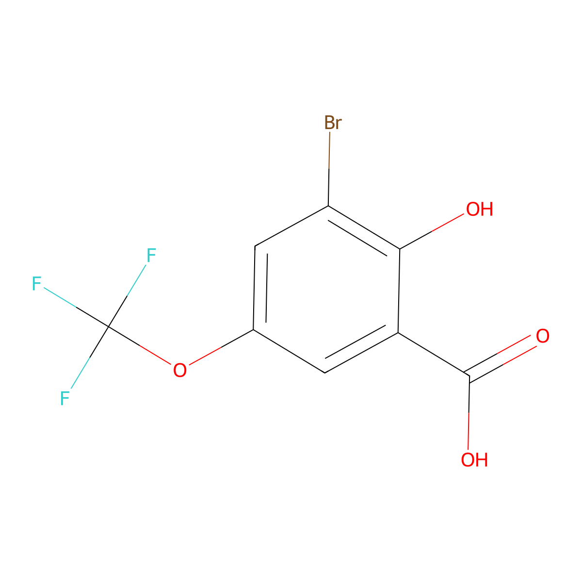 3-Bromo-2-hydroxy-5-(trifluoromethoxy)benzoic acid molecular structure, CAS 2169296-85-7