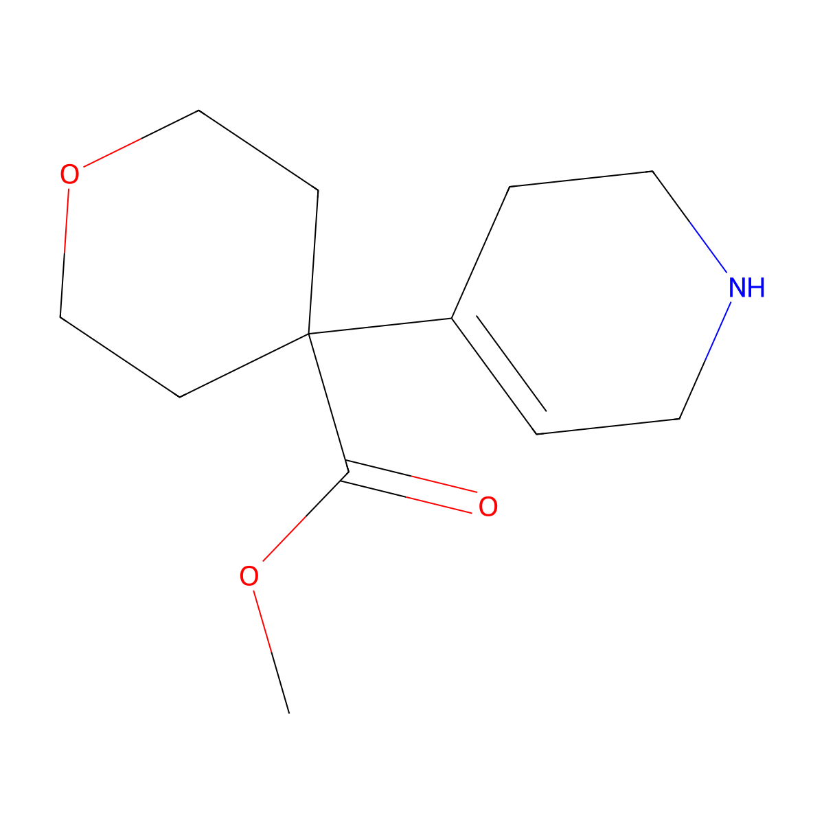 Methyl 4-(1,2,3,6-tetrahydropyridin-4-yl)oxane-4-carboxylate molecular structure, CAS 2169316-72-5