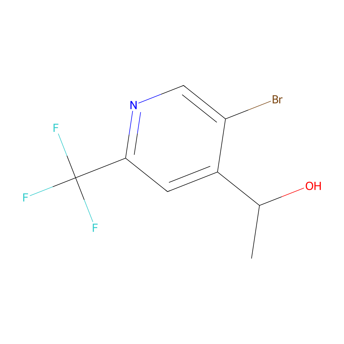 1-[5-Bromo-2-(trifluoromethyl)-4-pyridyl]ethanol molecular structure, CAS 2169343-79-5