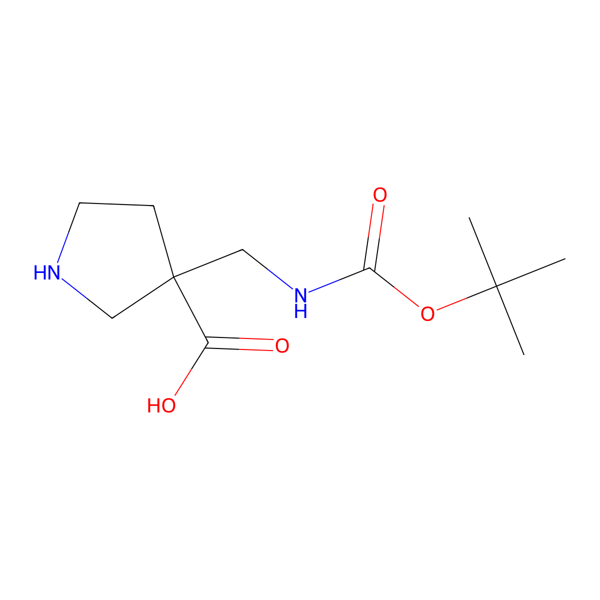 3-[[(2-Methylpropan-2-yl)oxycarbonylamino]methyl]pyrrolidine-3-carboxylic acid molecular structure, CAS 2169347-54-8