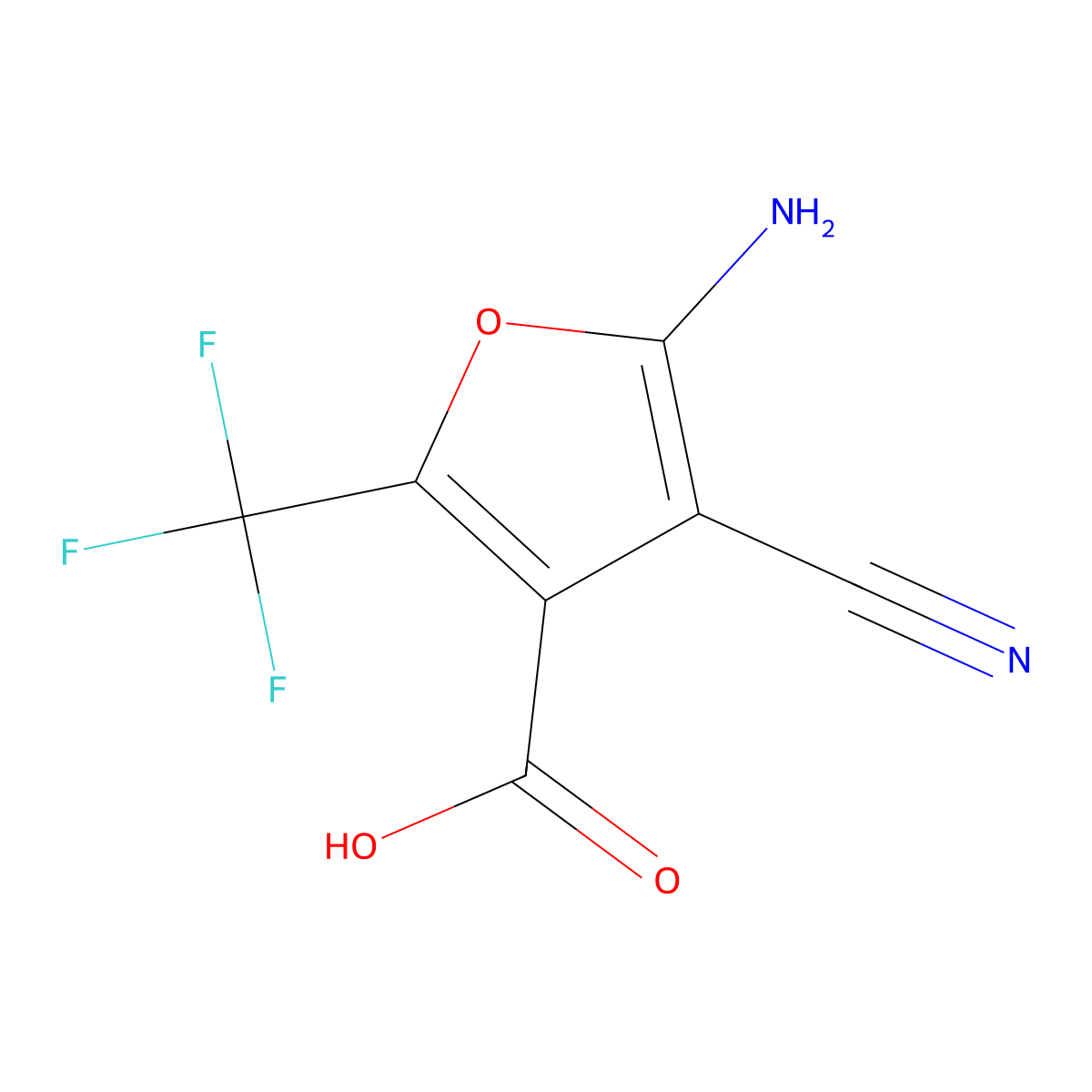 5-Amino-4-cyano-2-(trifluoromethyl)furan-3-carboxylic acid molecular structure, CAS 2169352-64-9