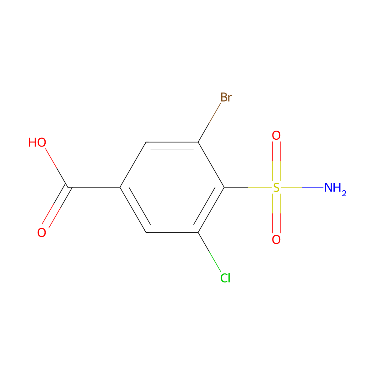 3-Bromo-5-chloro-4-sulfamoylbenzoic acid molecular structure, CAS 2169363-24-8