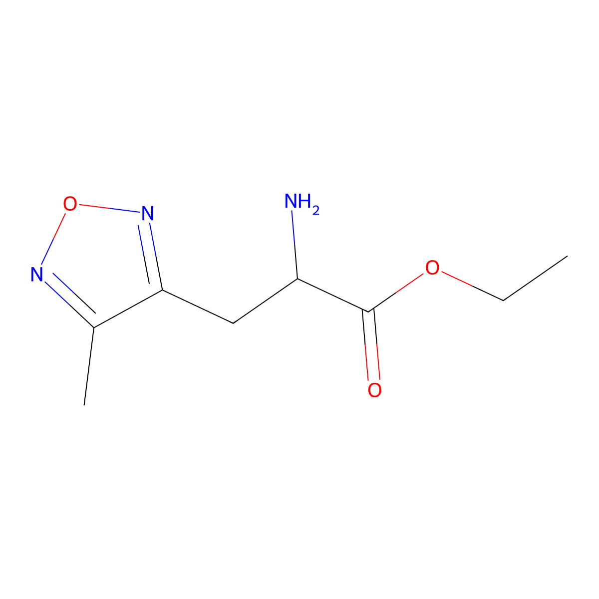 Ethyl 2-amino-3-(4-methyl-1,2,5-oxadiazol-3-yl)propanoate molecular structure, CAS 2169369-28-0