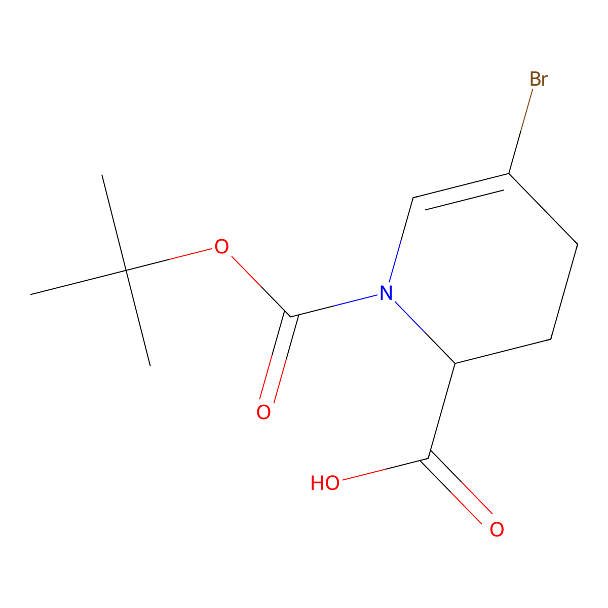 5-Bromo-1-[(tert-butoxy)carbonyl]-1,2,3,4-tetrahydropyridine-2-carboxylic acid molecular structure, CAS 2169408-36-8