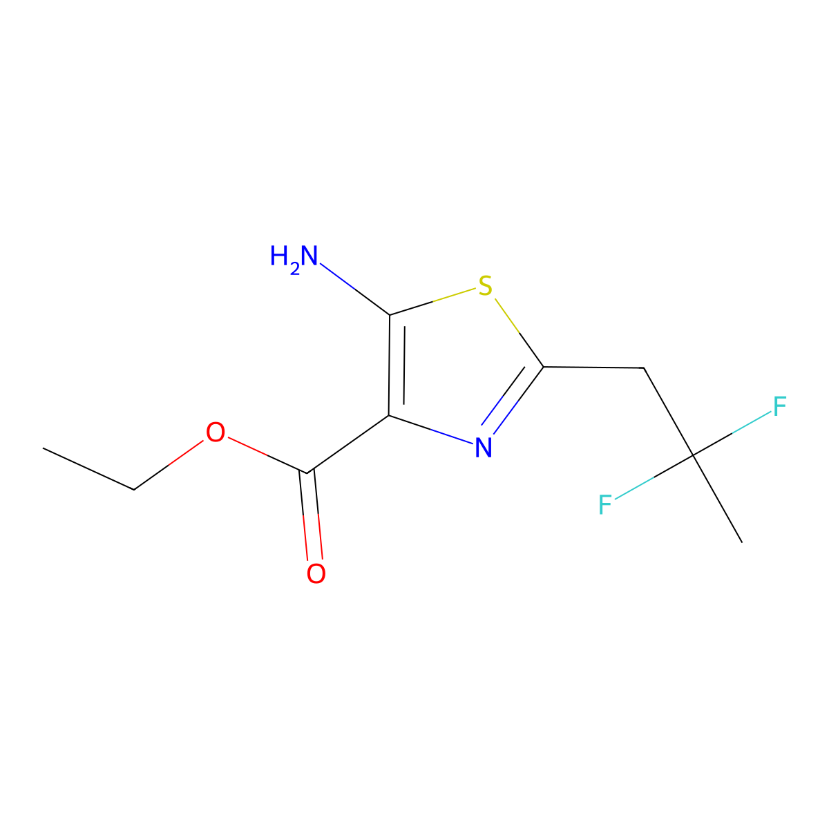 Ethyl 5-amino-2-(2,2-difluoropropyl)-1,3-thiazole-4-carboxylate molecular structure, CAS 2169410-99-3