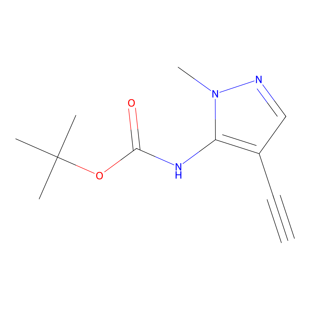 tert-butyl N-(4-ethynyl-1-methyl-1H-pyrazol-5-yl)carbamate molecular structure, CAS 2169427-77-2