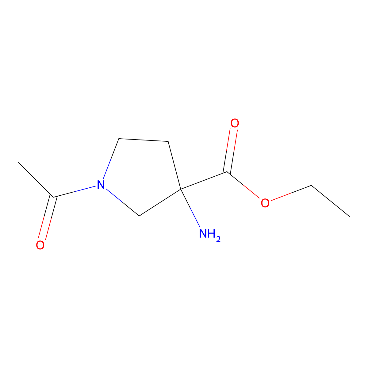 Ethyl 1-acetyl-3-aminopyrrolidine-3-carboxylate molecular structure, CAS 2169436-19-3