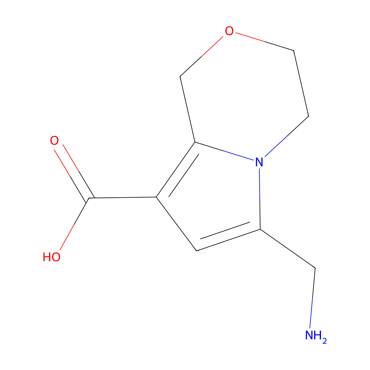 6-(aminomethyl)-1H,3H,4H-pyrrolo[2,1-c][1,4]oxazine-8-carboxylic acid molecular structure, CAS 2169438-46-2
