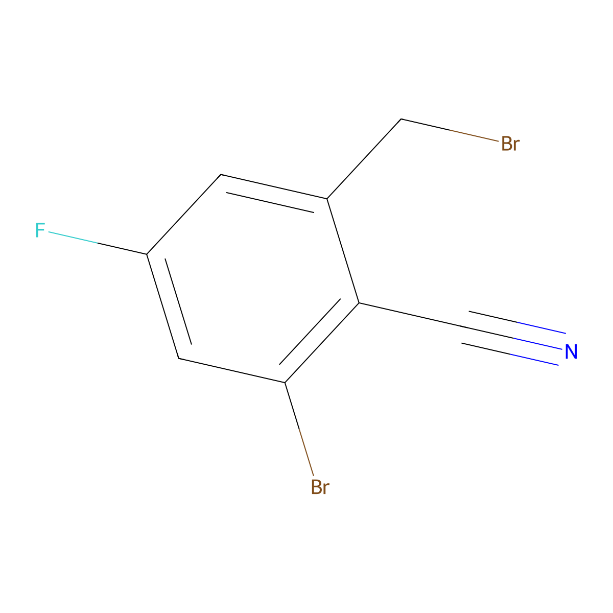 2-Bromo-6-(bromomethyl)-4-fluorobenzonitrile molecular structure, CAS 2169439-79-4