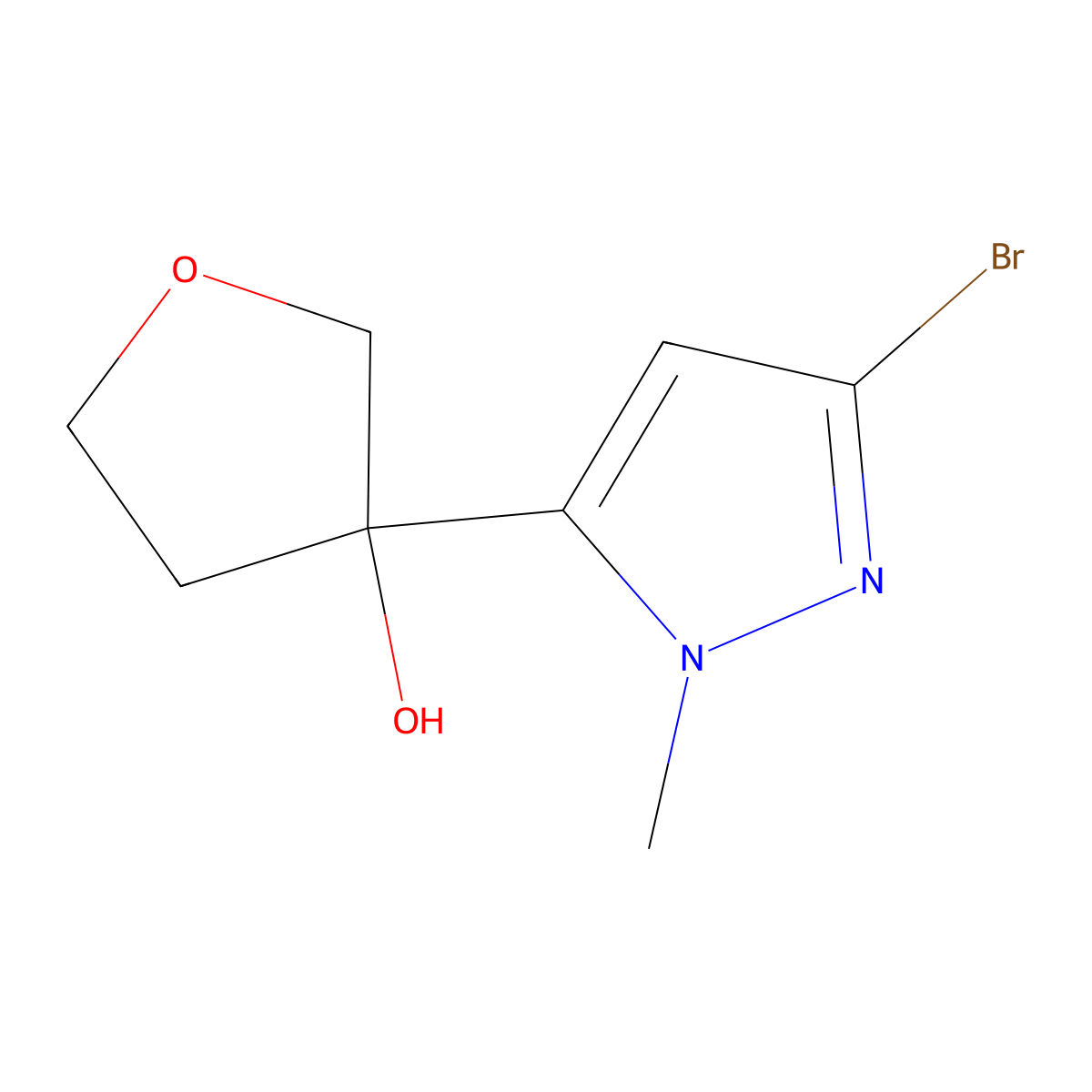 3-(3-bromo-1-methyl-1H-pyrazol-5-yl)oxolan-3-ol molecular structure, CAS 2169453-69-2
