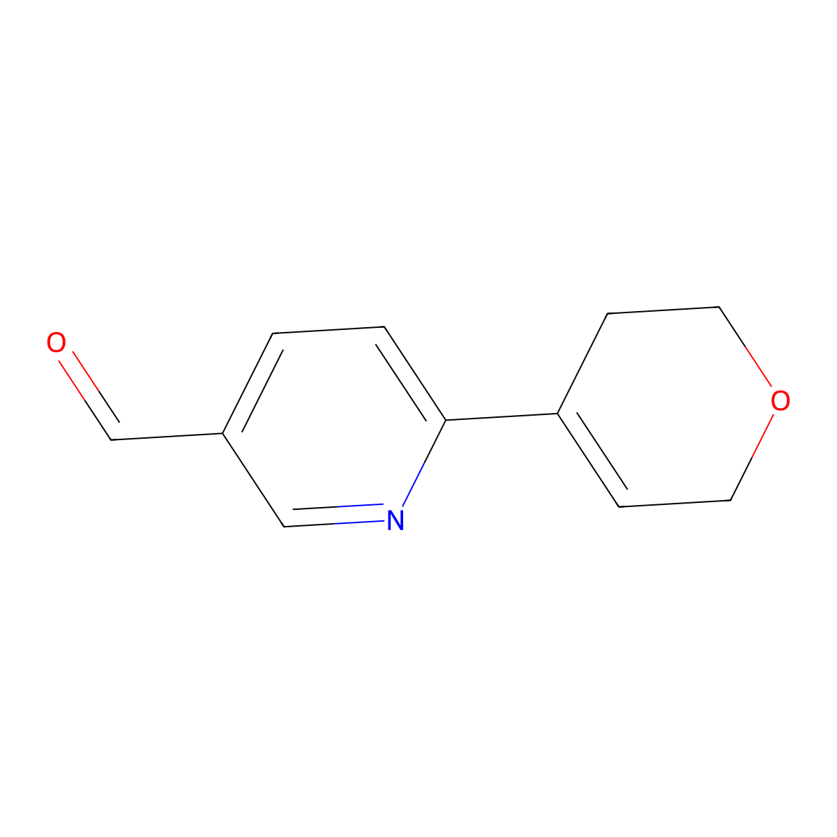 6-(3,6-dihydro-2H-pyran-4-yl)pyridine-3-carbaldehyde molecular structure, CAS 2169472-27-7