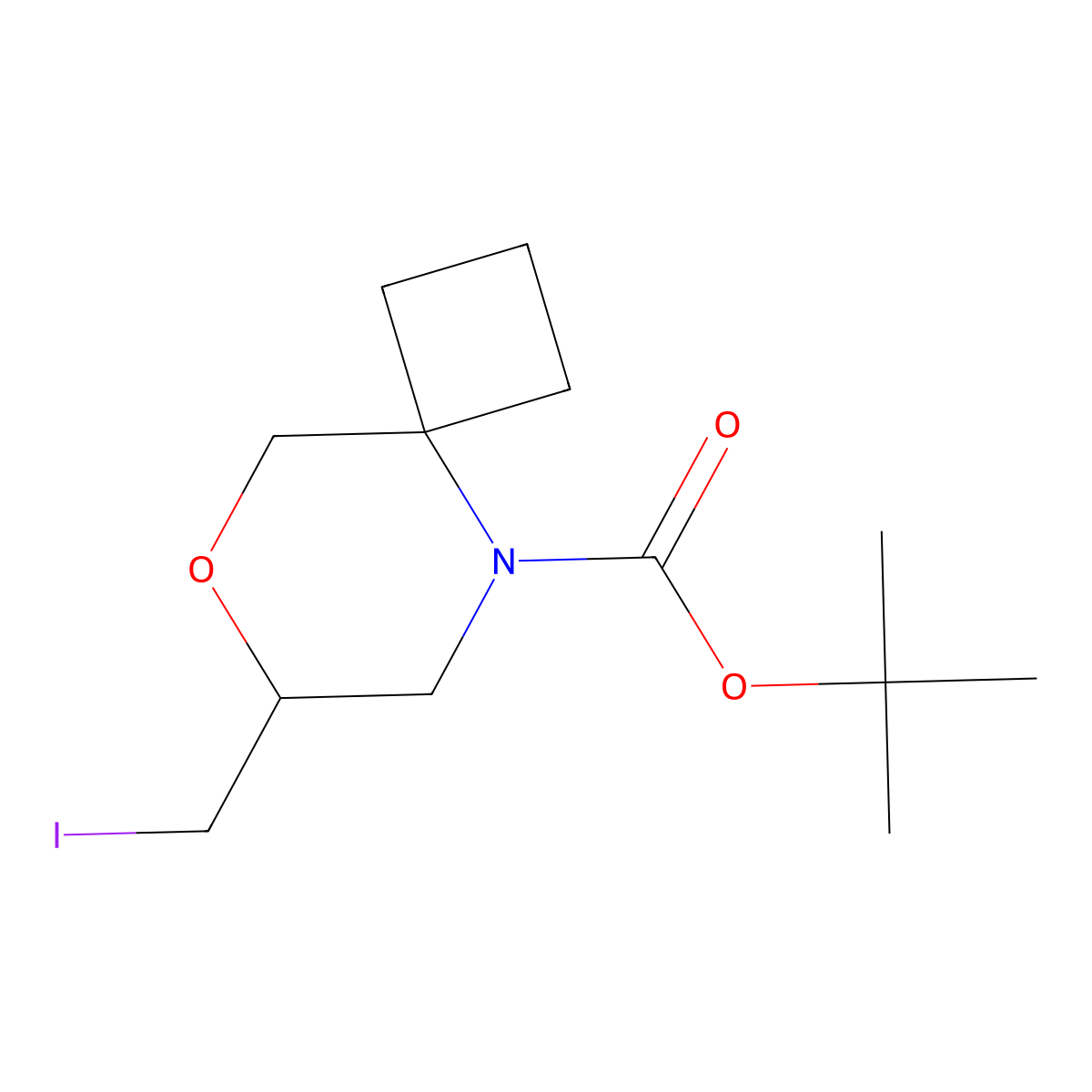 Tert-butyl 7-(iodomethyl)-8-oxa-5-azaspiro[3.5]nonane-5-carboxylate molecular structure, CAS 2169497-71-4