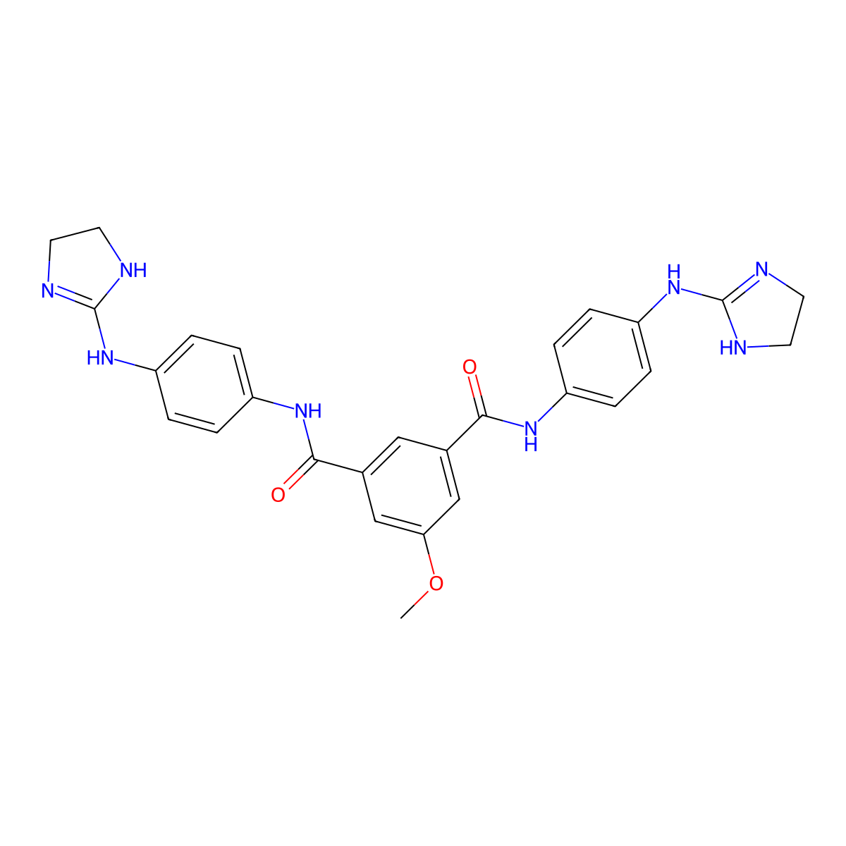 1-N,3-N-bis[4-(4,5-dihydro-1H-imidazol-2-ylamino)phenyl]-5-methoxybenzene-1,3-dicarboxamide molecular structure, CAS 21695-94-3