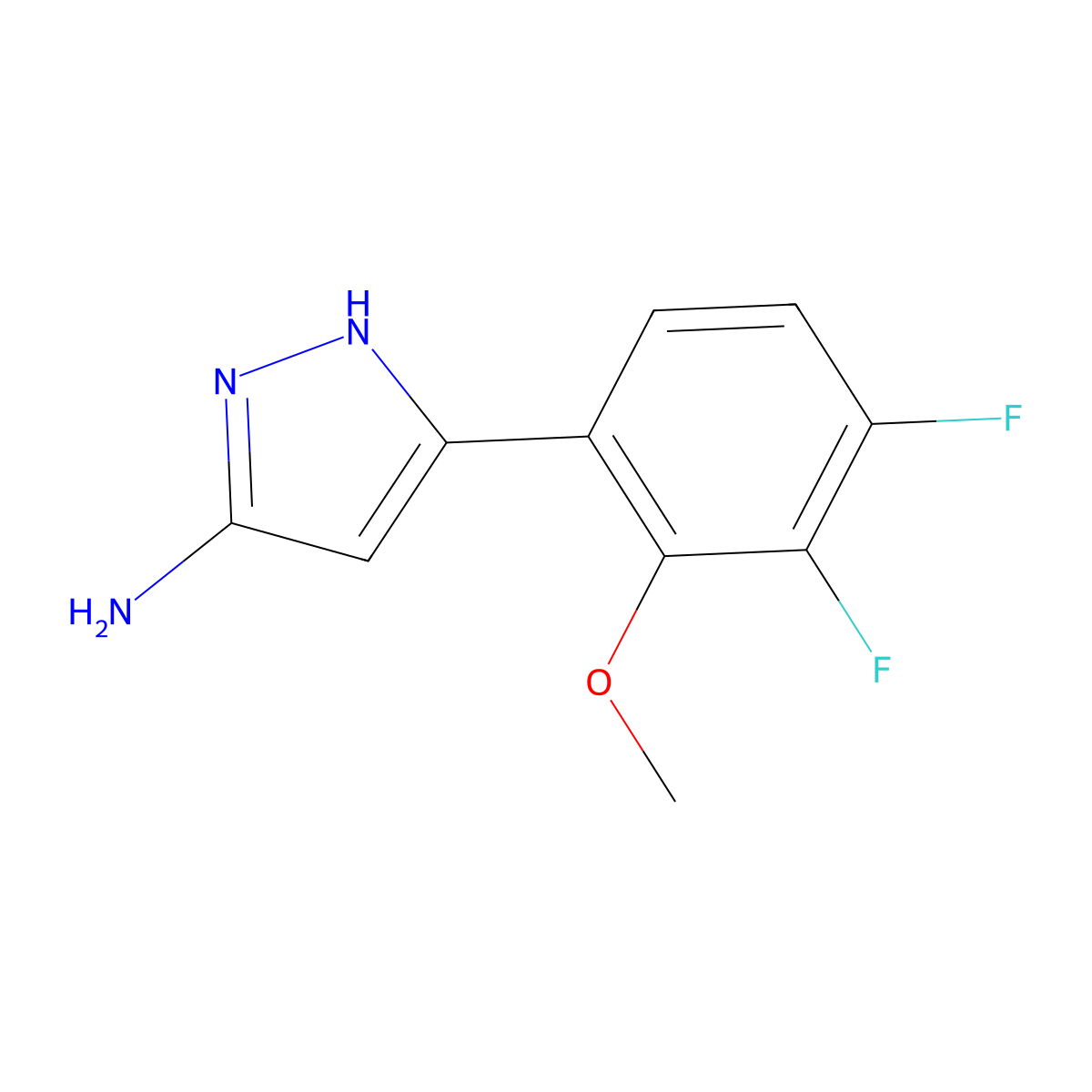 5-(3,4-difluoro-2-methoxyphenyl)-1H-pyrazol-3-amine molecular structure, CAS 2169510-10-3