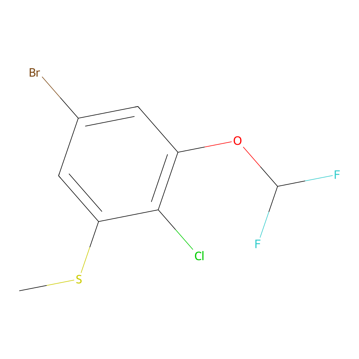 5-Bromo-2-chloro-1-(difluoromethoxy)-3-(methylsulfanyl)benzene molecular structure, CAS 2169533-24-6
