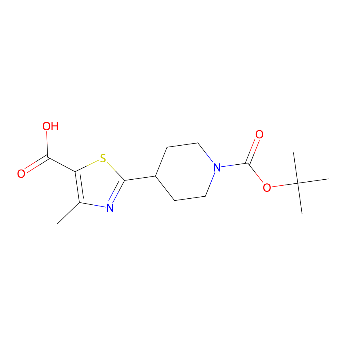 2-{1-[(Tert-butoxy)carbonyl]piperidin-4-yl}-4-methyl-1,3-thiazole-5-carboxylic acid molecular structure, CAS 216955-61-2