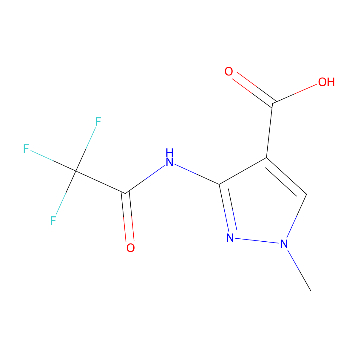 1-methyl-3-(trifluoroacetamido)-1H-pyrazole-4-carboxylic acid molecular structure, CAS 2169559-85-5