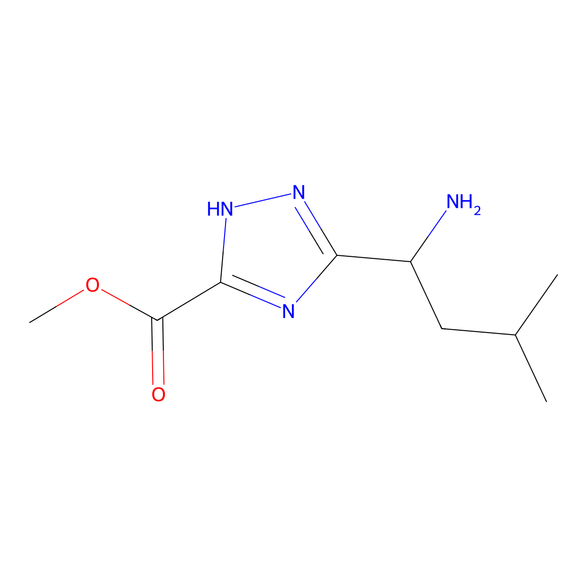 methyl 3-(1-amino-3-methylbutyl)-1H-1,2,4-triazole-5-carboxylate molecular structure, CAS 2169580-11-2