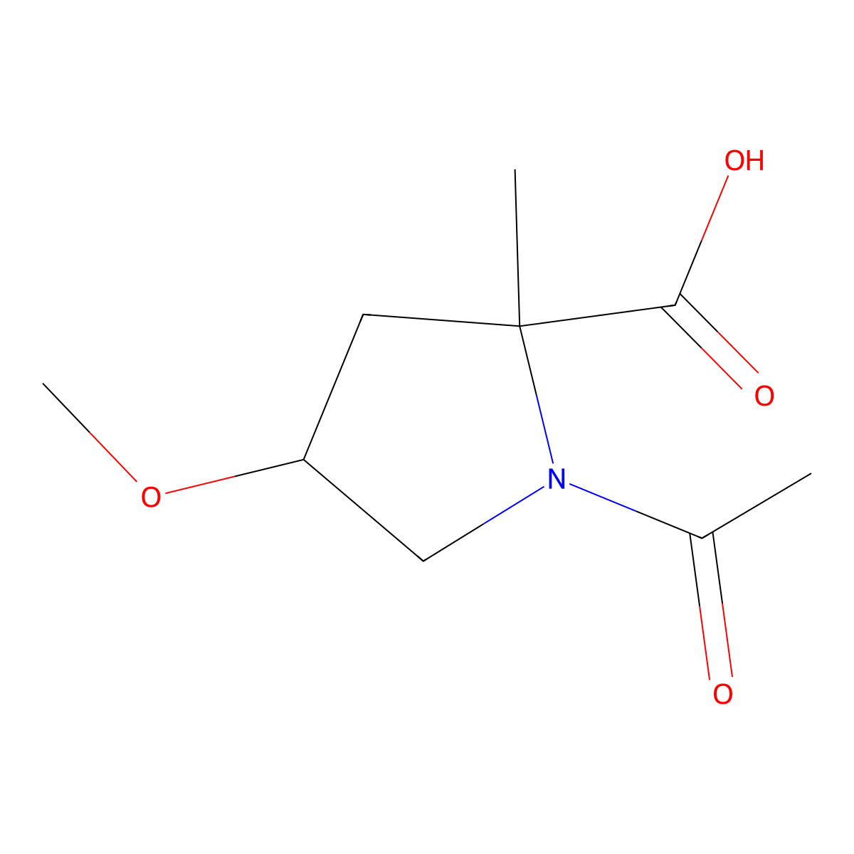 1-Acetyl-4-methoxy-2-methylpyrrolidine-2-carboxylic acid molecular structure, CAS 2169597-94-6