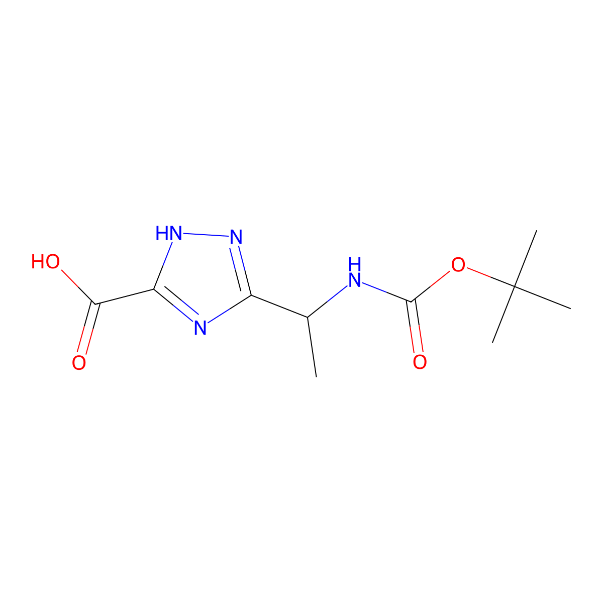 3-(1-{[(tert-butoxy)carbonyl]amino}ethyl)-1H-1,2,4-triazole-5-carboxylic acid molecular structure, CAS 2169612-24-0