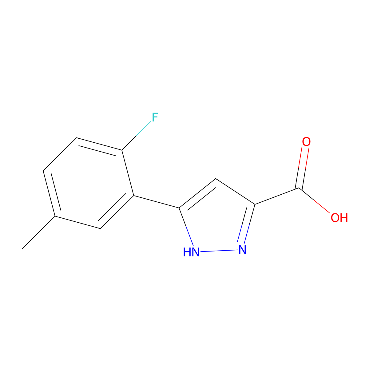 5-(2-fluoro-5-methylphenyl)-1H-pyrazole-3-carboxylic acid molecular structure, CAS 2169612-53-5