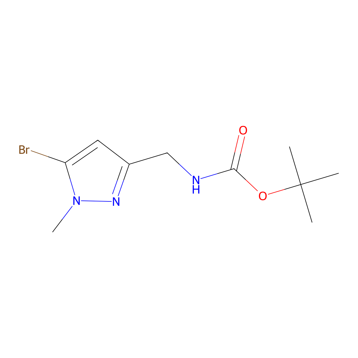 tert-butyl ((5-bromo-1-methyl-1H-pyrazol-3-yl)methyl)carbamate molecular structure, CAS 2169640-98-4