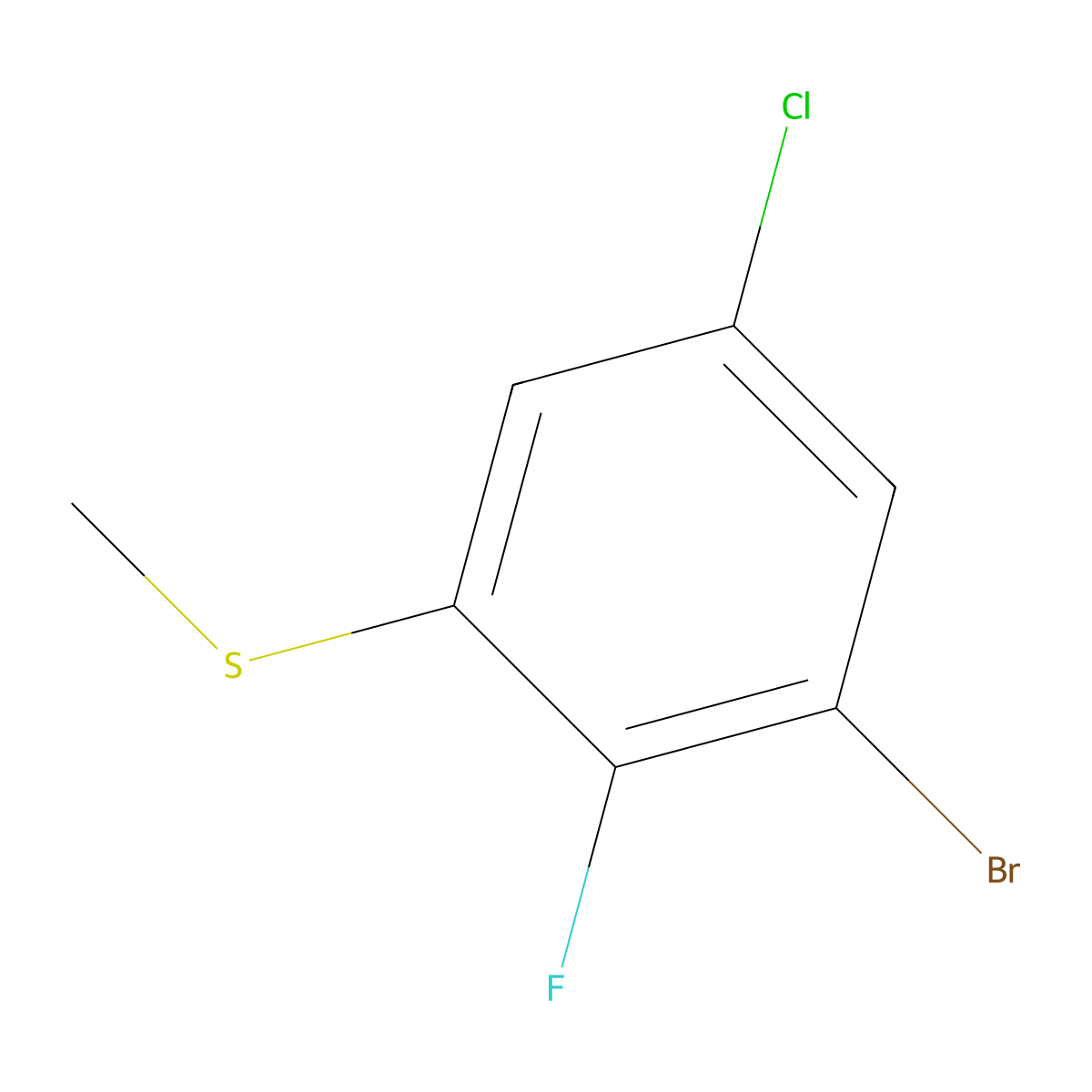 (3-Bromo-5-chloro-2-fluorophenyl)(methyl)sulfane molecular structure, CAS 2169642-90-2