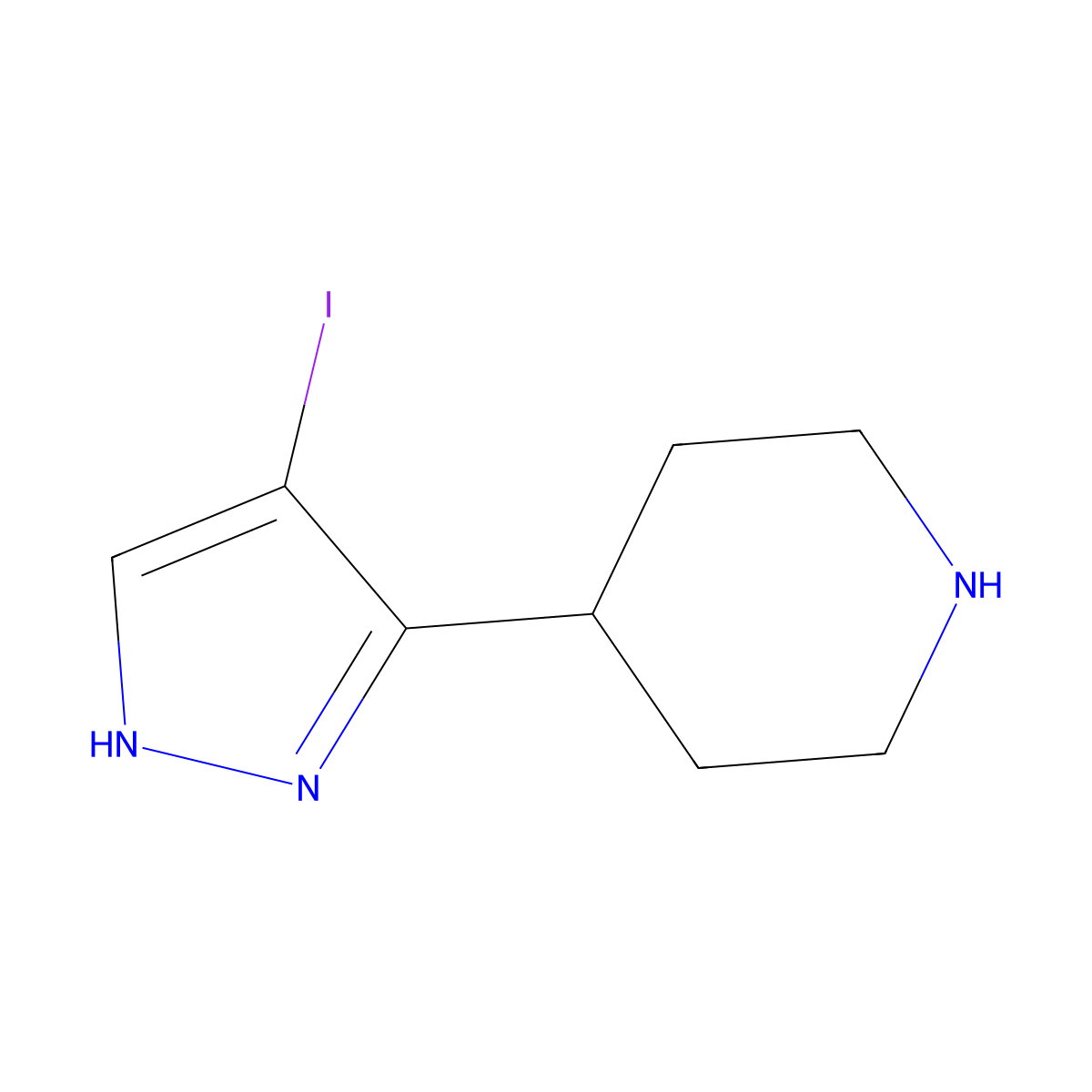 4-(4-Iodo-1H-pyrazol-3-yl)piperidine molecular structure, CAS 2169643-37-0