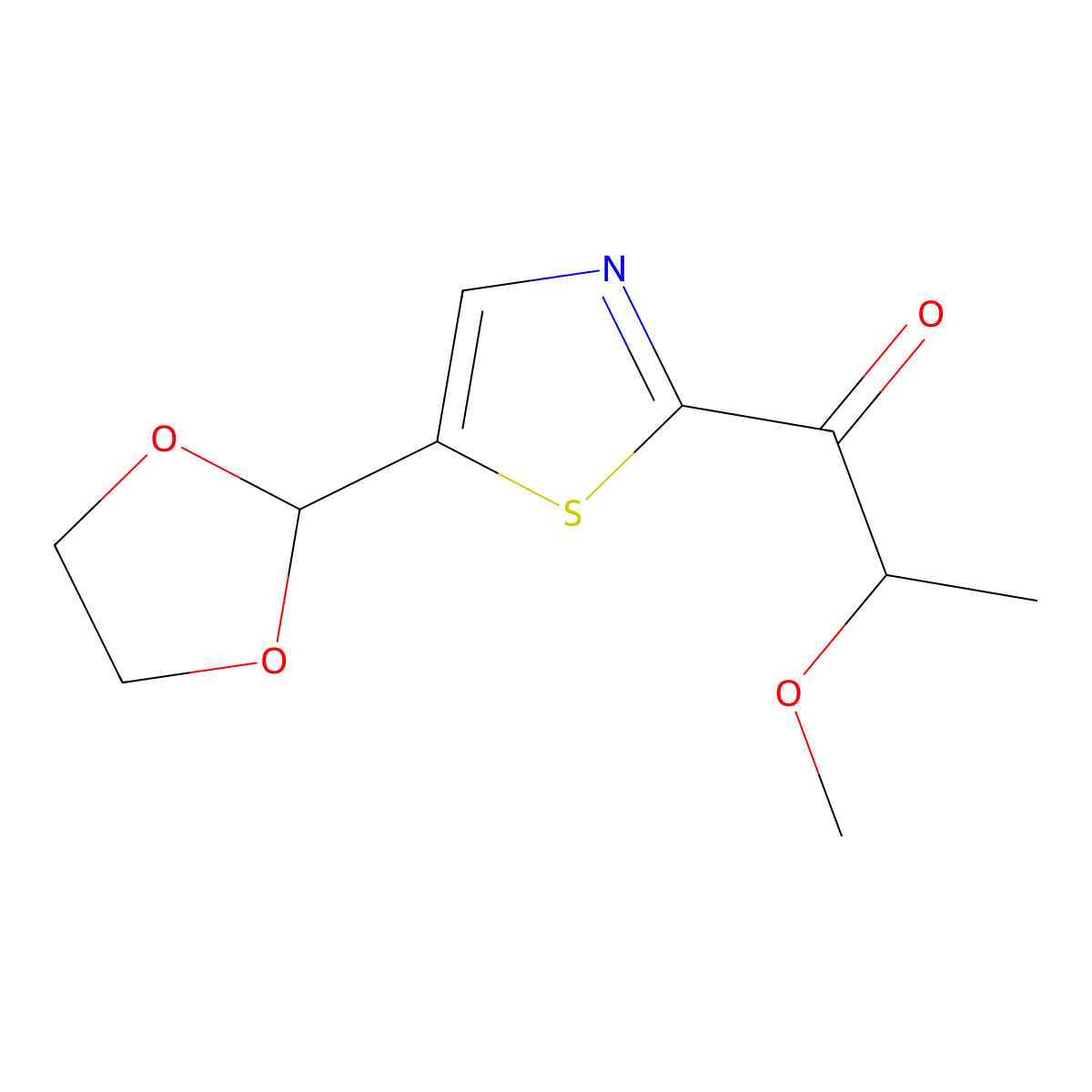 1-(5-(1,3-Dioxolan-2-YL)thiazol-2-YL)-2-methoxypropan-1-one molecular structure, CAS 2169648-83-1