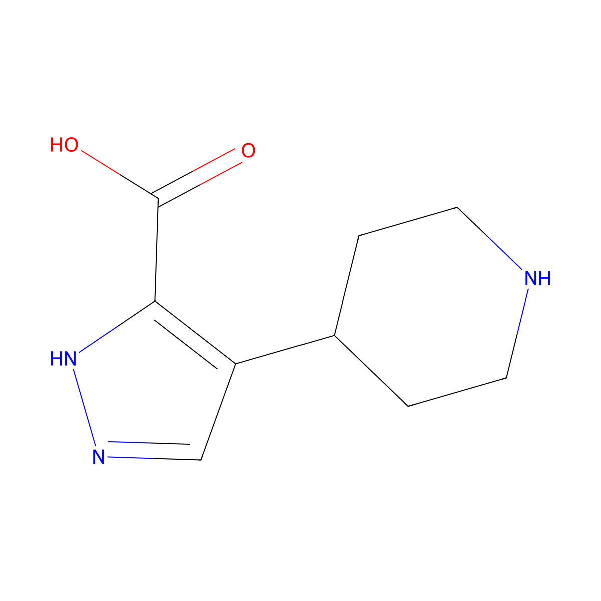 4-(piperidin-4-yl)-1H-pyrazole-5-carboxylic acid molecular structure, CAS 2169653-16-9