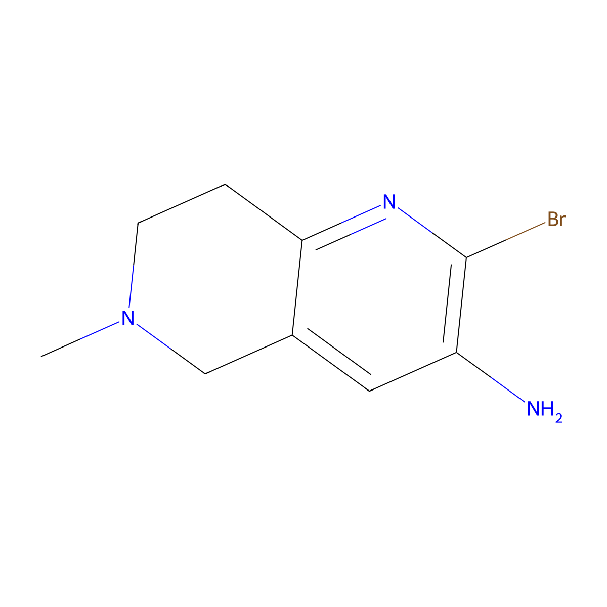 2-Bromo-6-methyl-5,6,7,8-tetrahydro-1,6-naphthyridin-3-amine molecular structure, CAS 216966-74-4