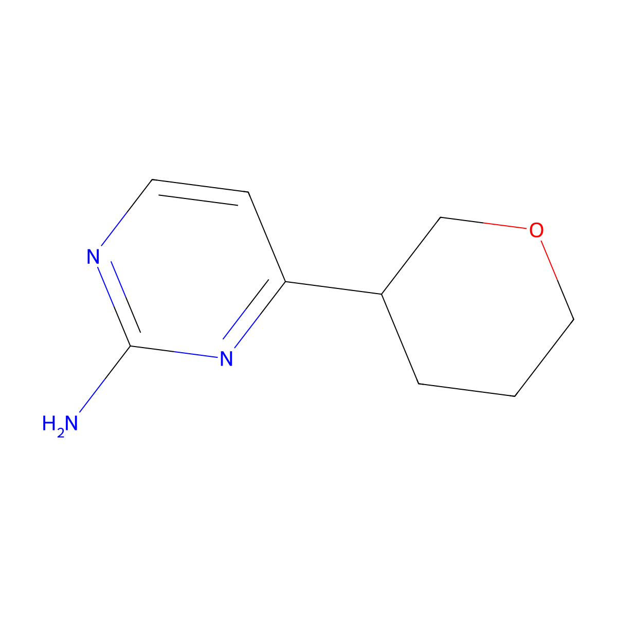 4-(tetrahydro-2H-pyran-3-yl)pyrimidin-2-amine molecular structure, CAS 2169660-80-2