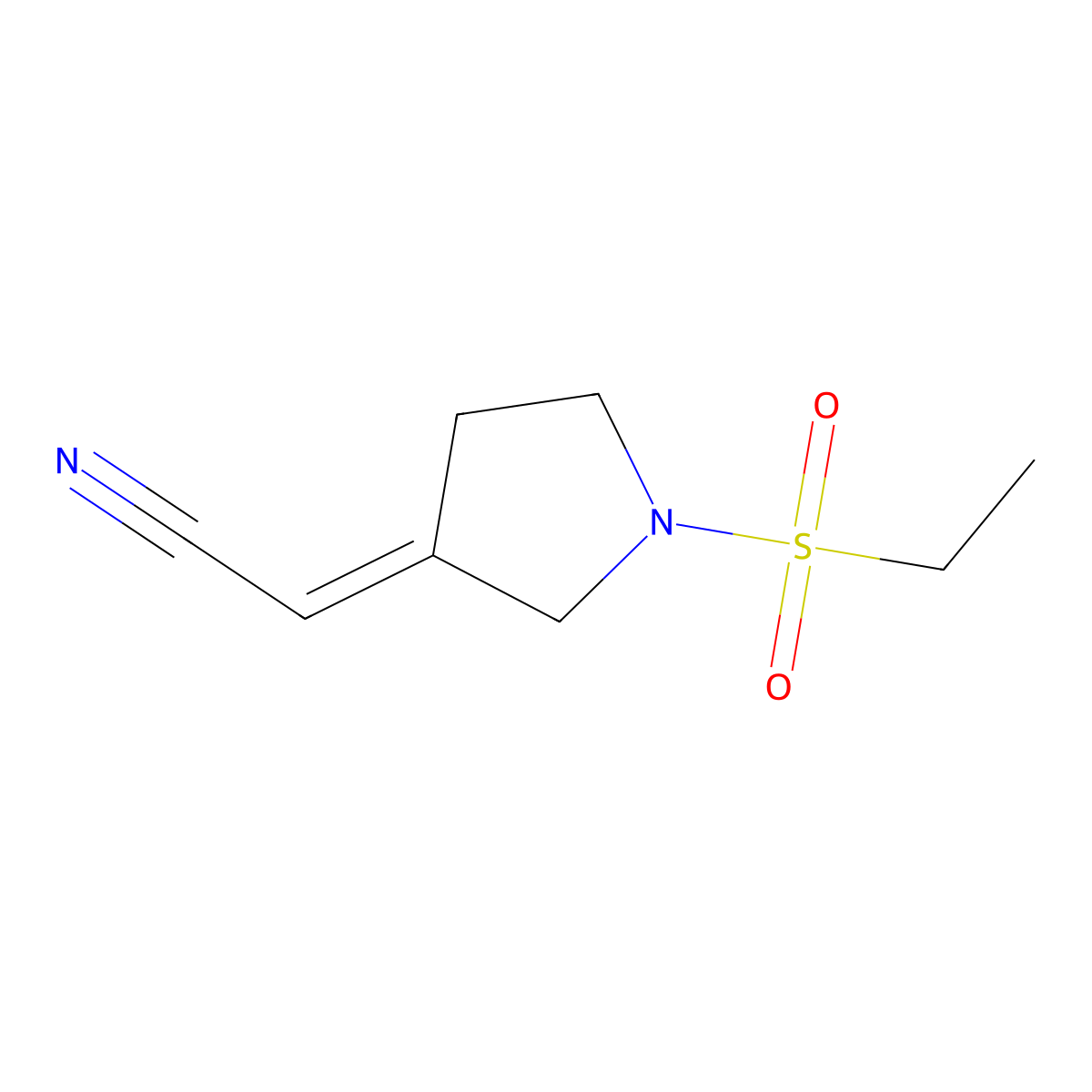 2-[(3E)-1-(ethanesulfonyl)pyrrolidin-3-ylidene]acetonitrile molecular structure, CAS 2169695-25-2