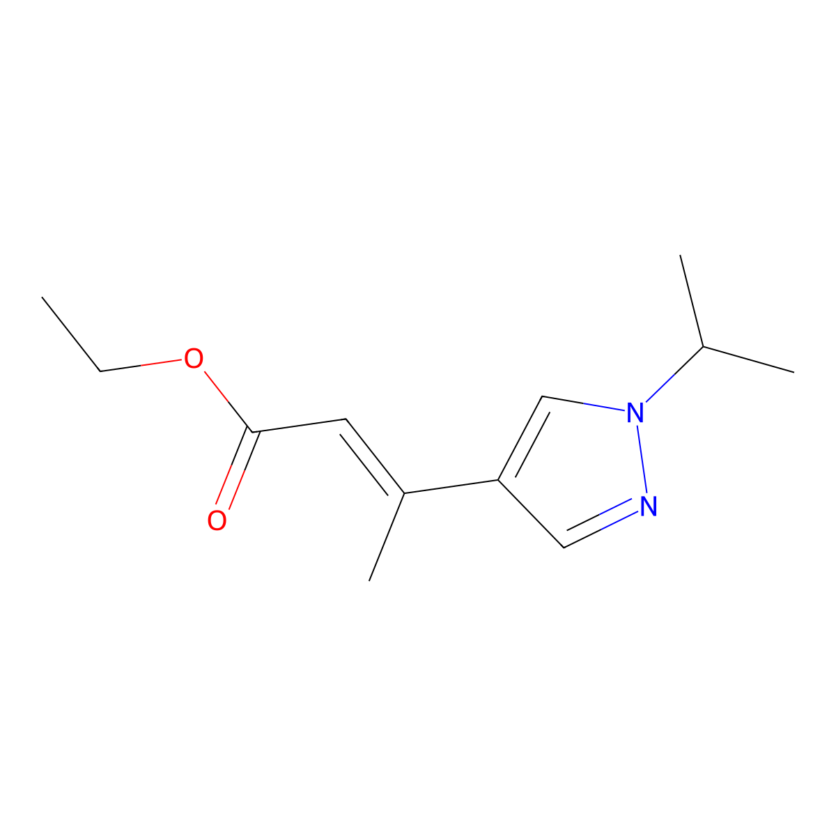 ethyl (2E)-3-[1-(propan-2-yl)-1H-pyrazol-4-yl]but-2-enoate molecular structure, CAS 2169736-02-9