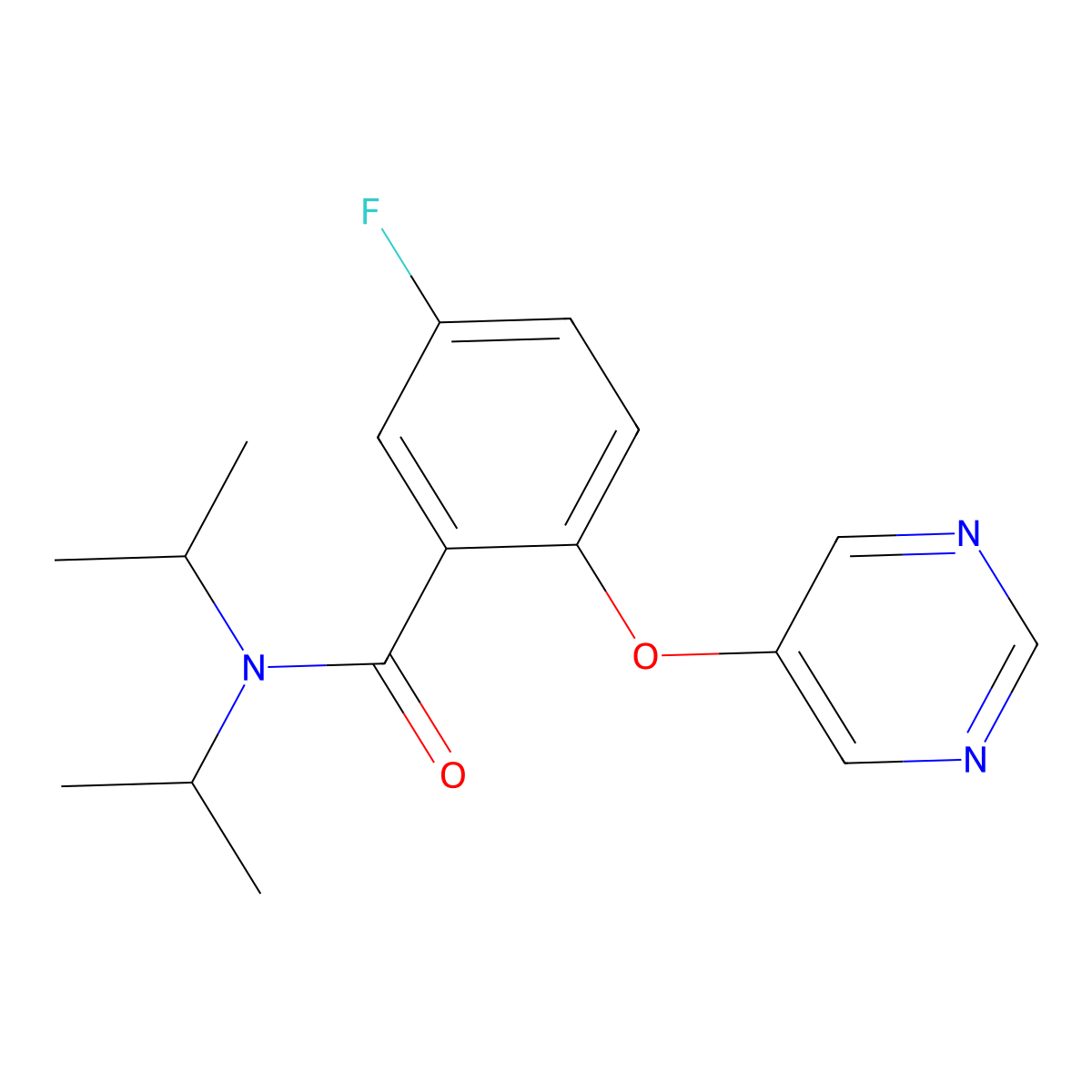 5-Fluoro-N,N-diisopropyl-2-(pyrimidin-5-yloxy)benzamide molecular structure, CAS 2169919-95-1